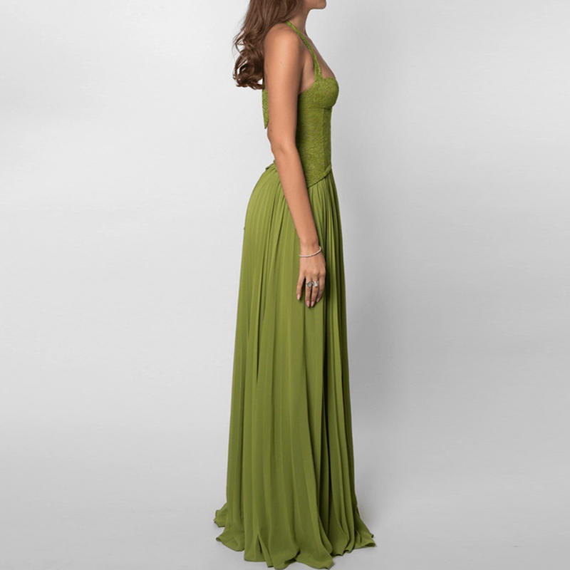 CORSET STRAP PLEATED MAXI DRESS