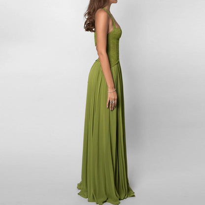 CORSET STRAP PLEATED MAXI DRESS