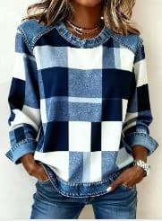 SCOTCH | Patchwork plaid sweatshirt with round neck