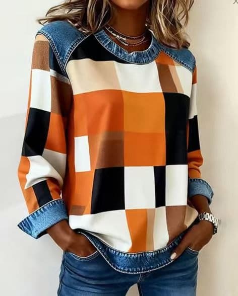 SCOTCH | Patchwork plaid sweatshirt with round neck