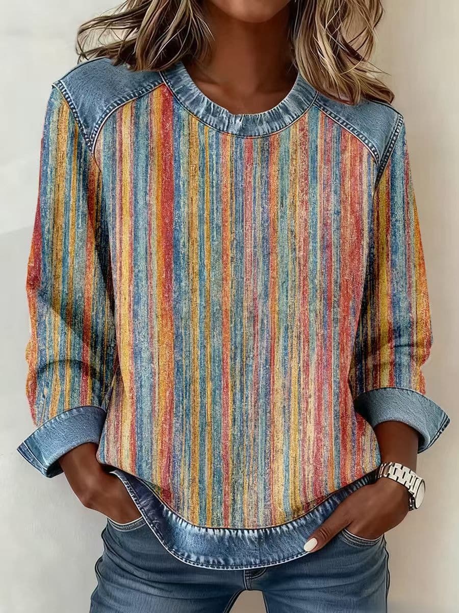 SCOTCH | Patchwork plaid sweatshirt with round neck