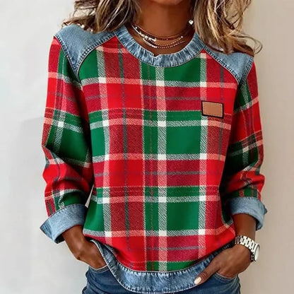 SCOTCH | Patchwork plaid sweatshirt with round neck