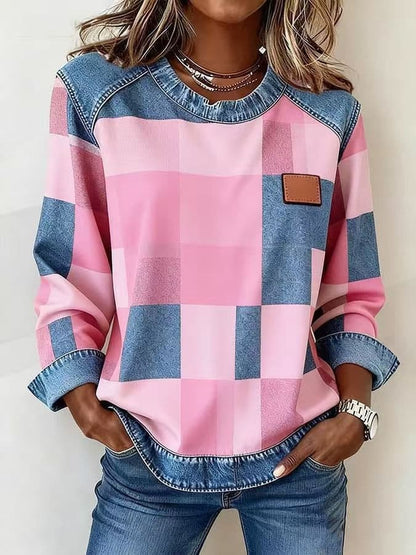 SCOTCH | Patchwork plaid sweatshirt with round neck