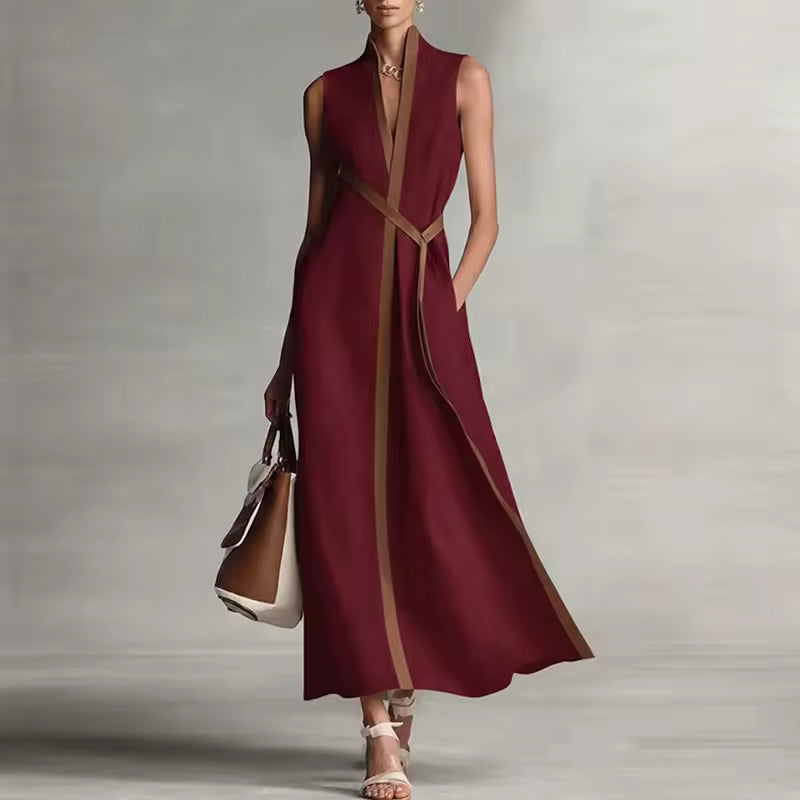 elegant burgundy high neck maxi dress for women with pockets refined feminine fashion perfect for dinners events and elegant occasions