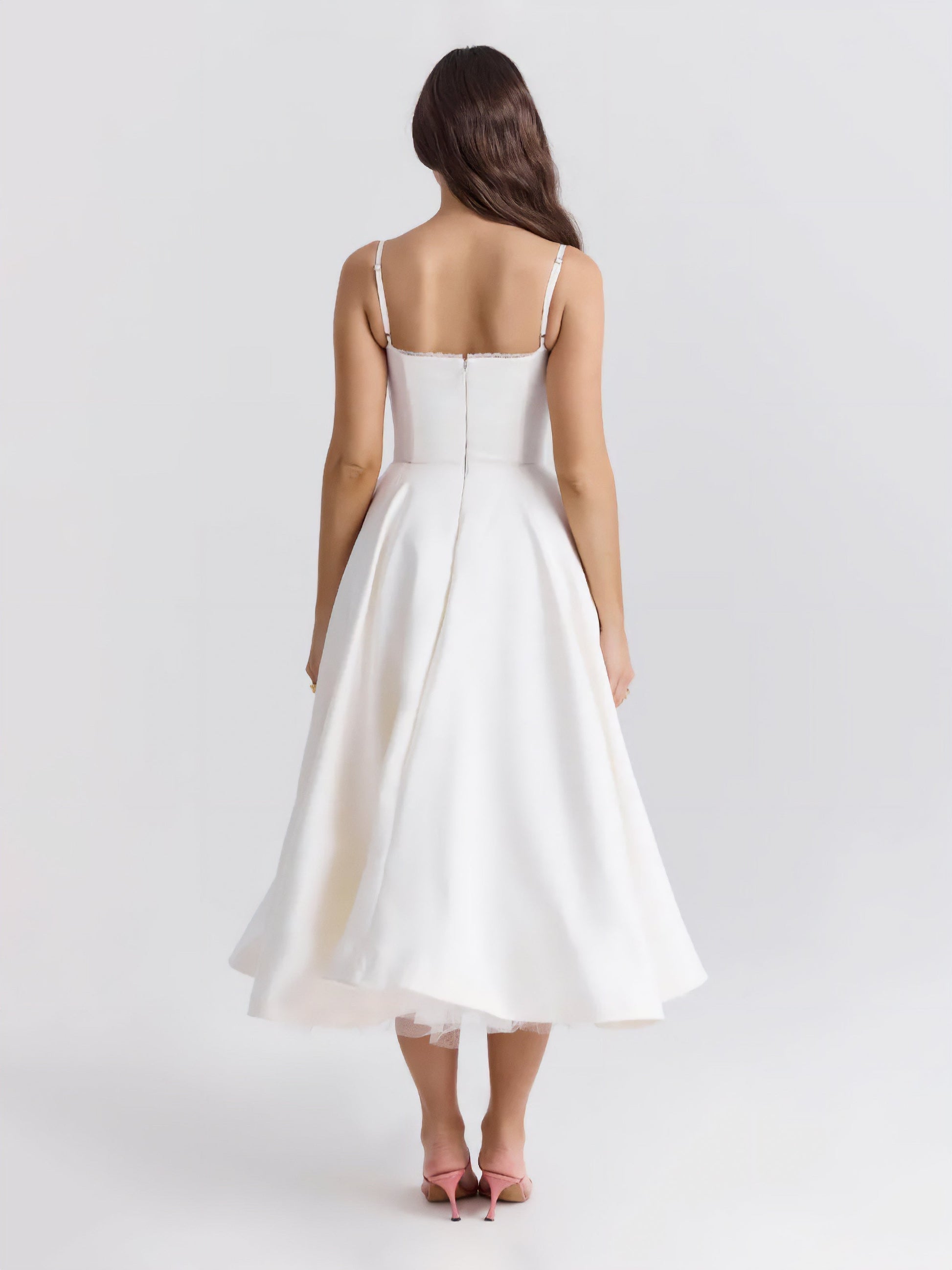 satin tulle midi dress Satin And Rhinestone Tulle Midi Dress Green / FR 46