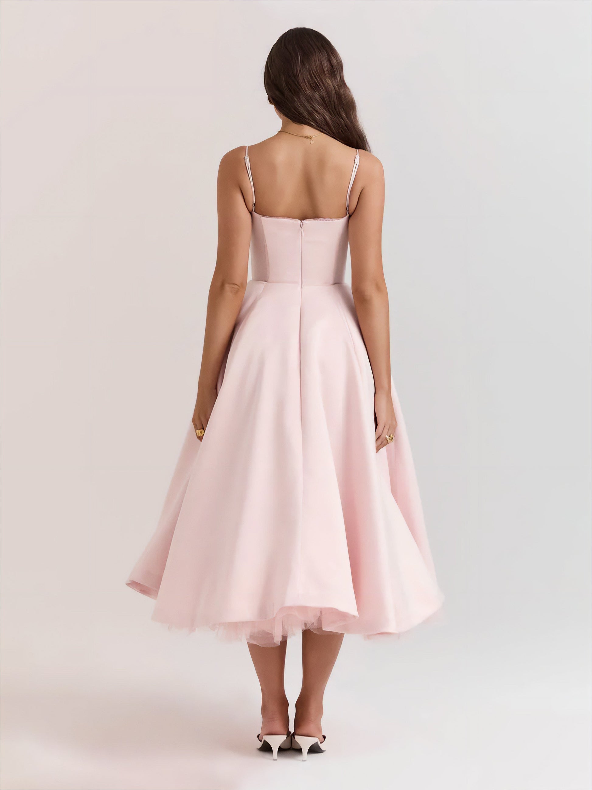 satin tulle midi dress 'Mademoiselle' Forest Green Satin Tulle Midi Dress