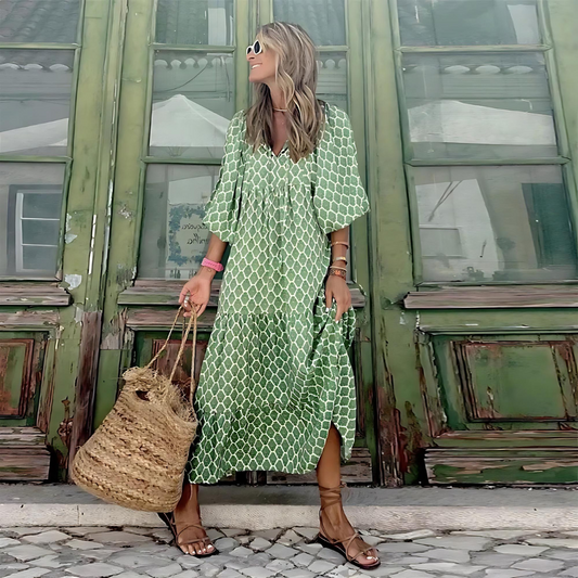 VESTIDO MAXI FLUIDO ELEGANTE CORTE FAVORECEDOR