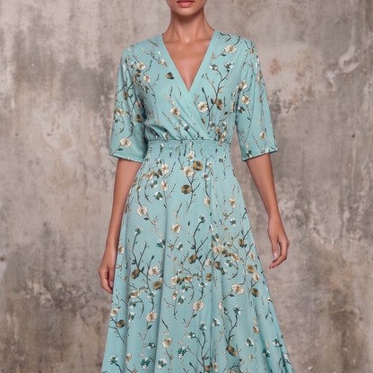 VESTIDO MAXI MANGA 3/4 ESCOTE EN V