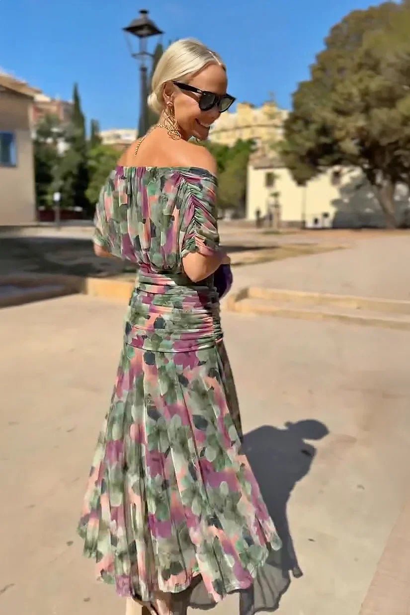 VESTIDO MAXI ELEGANTE CUELLO V FALDA PLISADA