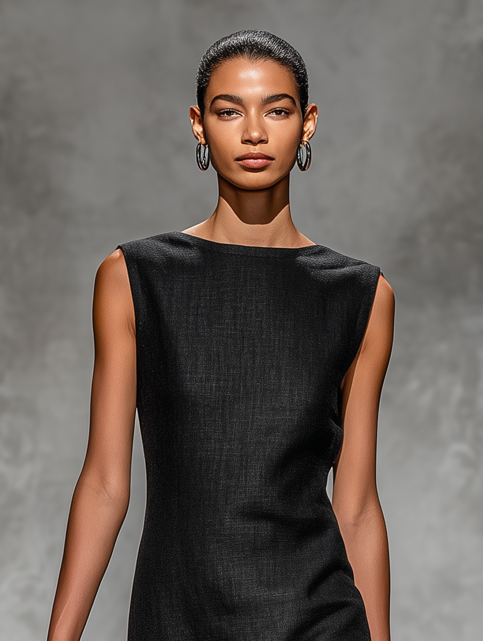 VESTIDO MINI NEGRO SIN MANGAS DE MEZCLA DE LINO. MINIMALISTA, FRESCO Y PERFECTO PARA LOOKS CASUALES DE PRIMAVERA Y VERANO.