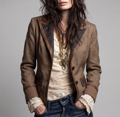 BROWN BLAZER WITH CONTRAST LAPELS
