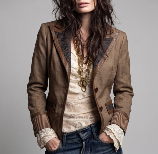 BLAZER MARRON À REVERS CONTRASTÉS