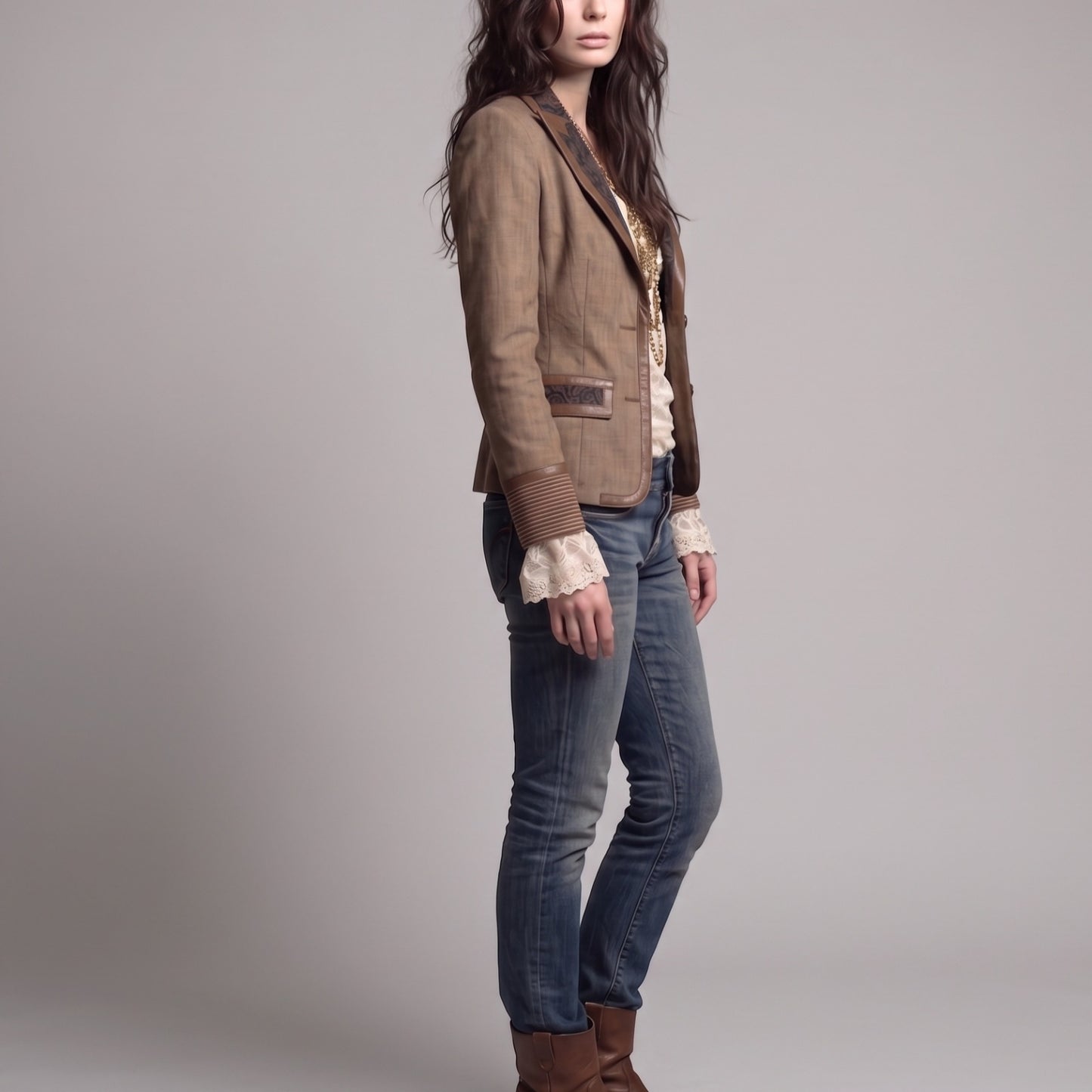 BROWN BLAZER WITH CONTRAST LAPELS