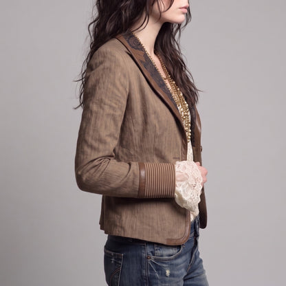 BROWN BLAZER WITH CONTRAST LAPELS