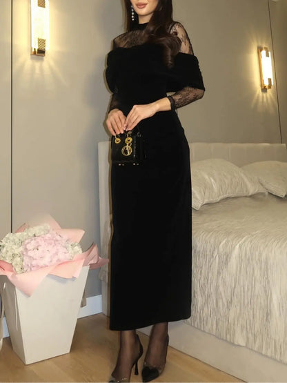 VESTIDO MAXI DE TERCIOPELO NEGRO