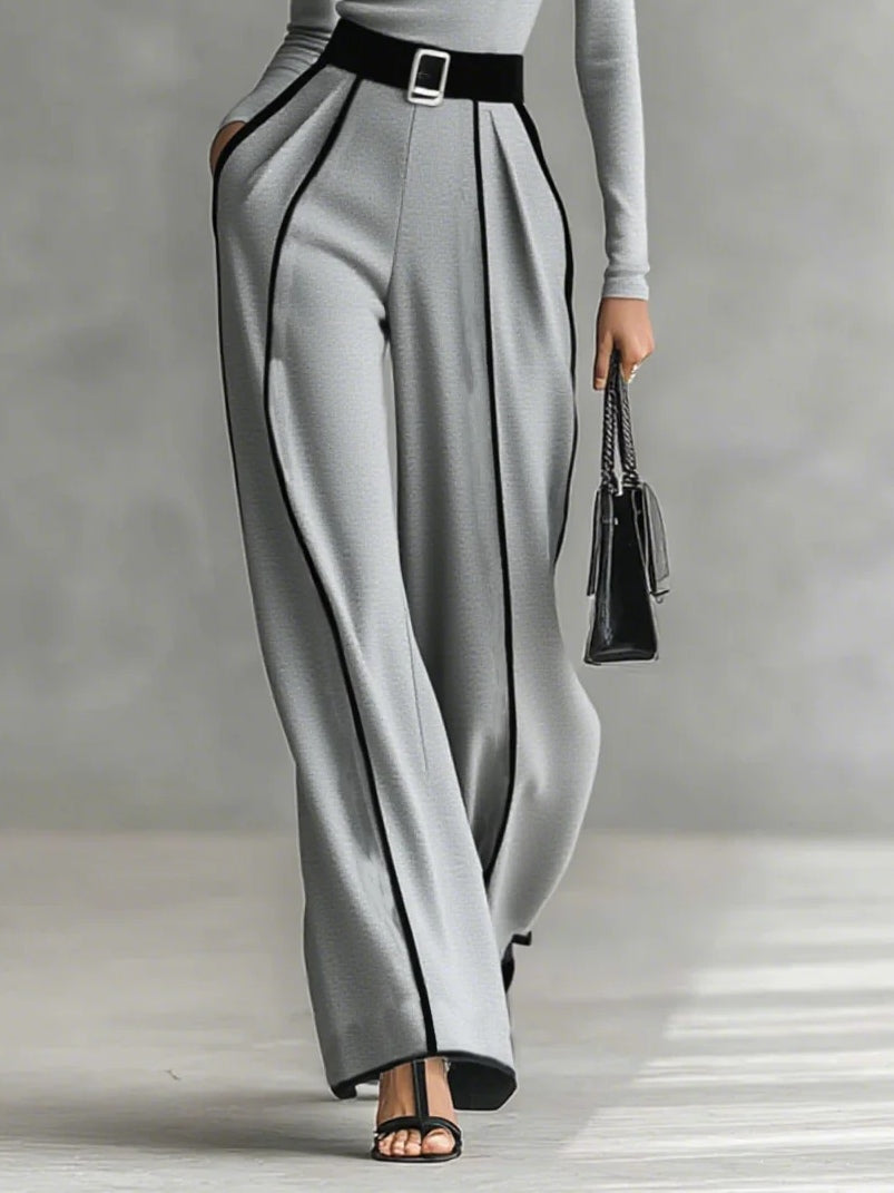 HIGH NECK SET WITH WHITE TRIM AND WIDE TROUSERS
