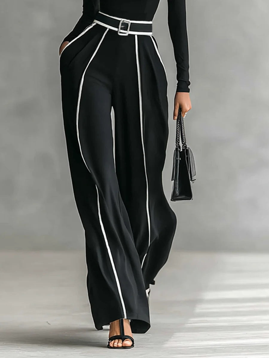 HIGH NECK SET WITH WHITE TRIM AND WIDE TROUSERS