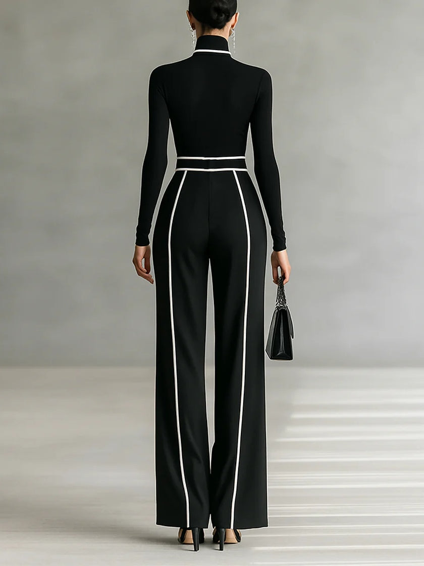 HIGH NECK SET WITH WHITE TRIM AND WIDE TROUSERS