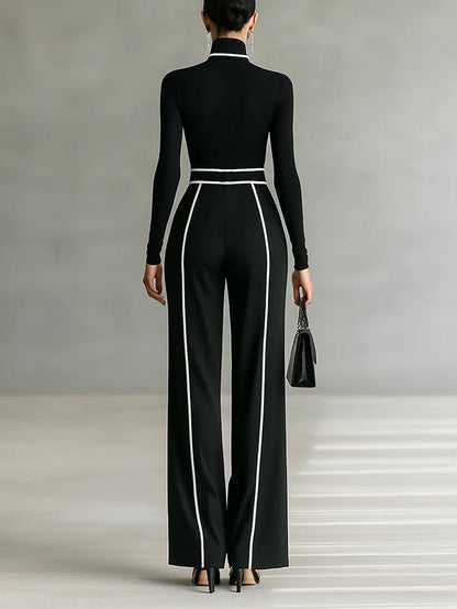 HIGH NECK SET WITH WHITE TRIM AND WIDE TROUSERS