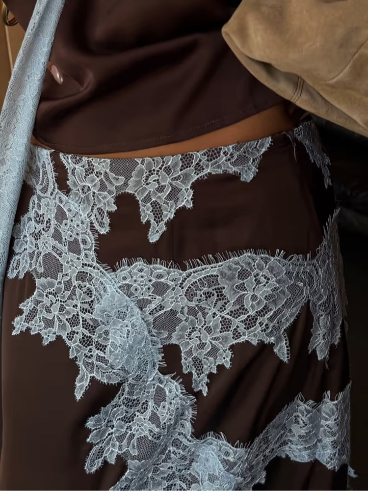 FALDA ENCAJE MARRÓN Y AZUL