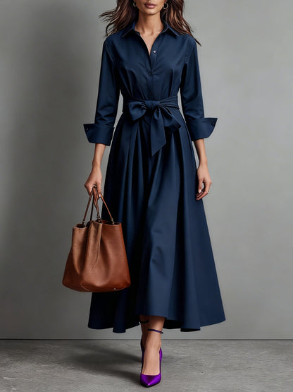 MINIMALIST MAXI SHIRT DRESS WITH WAIST TIE