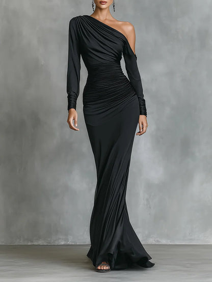 ONE-SHOULDER SATIN MAXI DRESS MERMAID