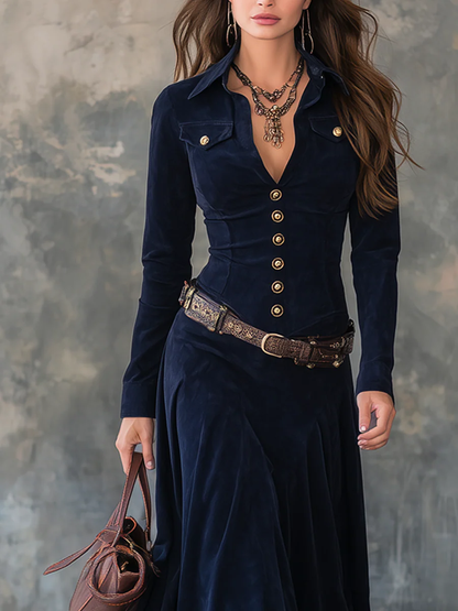 VESTIDO MAXI ANTE CON BOTONADURA