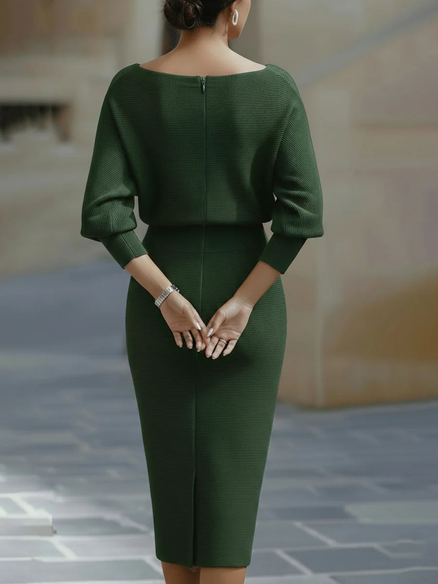 DRAPED BATWING SLEEVE MIDI DRESS