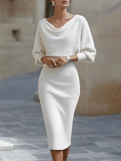 DRAPED BATWING SLEEVE MIDI DRESS