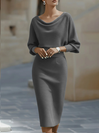 DRAPED BATWING SLEEVE MIDI DRESS