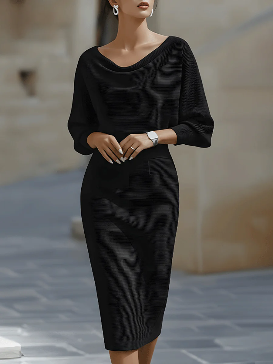 DRAPED BATWING SLEEVE MIDI DRESS