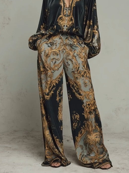 BAROQUE OUTFIT: LONG-SLEEVED TOP AND WIDE-LEG TROUSERS