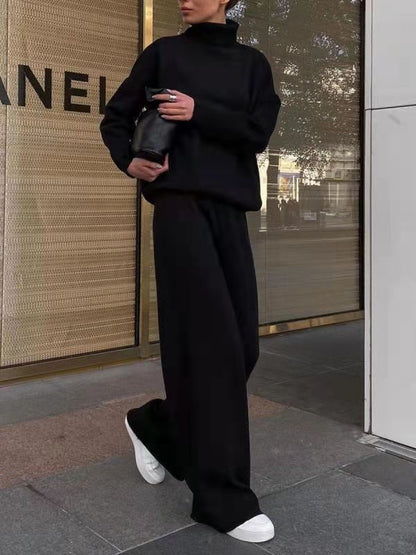 LOOSE CASUAL PLAIN KNIT SET