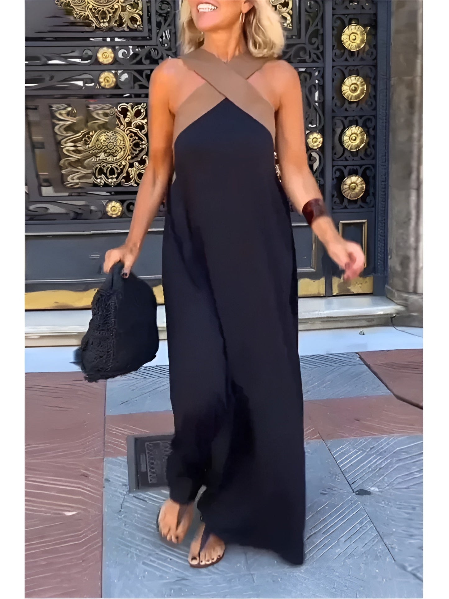 elegant black cross halter maxi dress for women sophisticated feminine fashion perfect for events dinners and special occasions