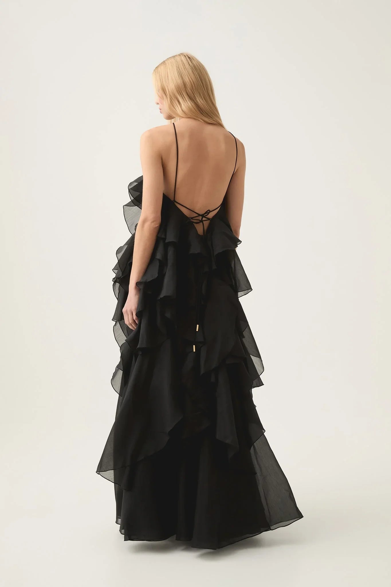 HALTER MAXI DRESS WITH LAYERED RUFFLES AND FLOWING SILHOUETTE FOR WEDDINGS & SPECIAL EVENTS – Loopy Wear