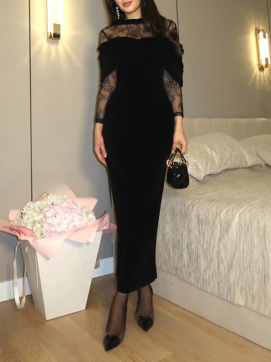 elegant black velvet maxi dress for women sophisticated feminine fashion perfect for events dinners and special occasions