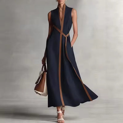 elegant blue high neck maxi dress for women with pockets refined feminine fashion perfect for dinners outings and special occasions