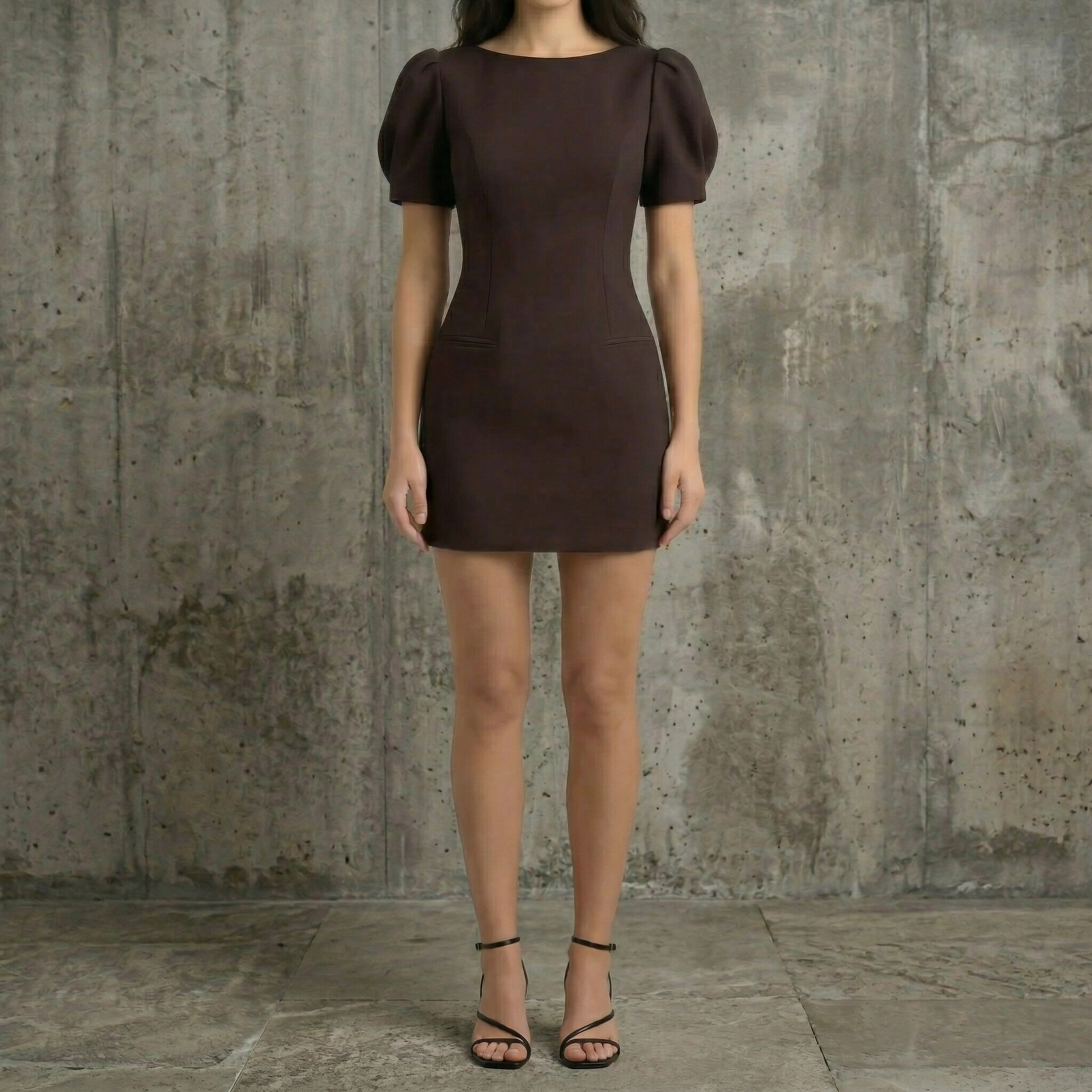 STRAIGHT MINI DRESS WITH SHORT SLEEVES AND ROUND NECK – Loopy Wear