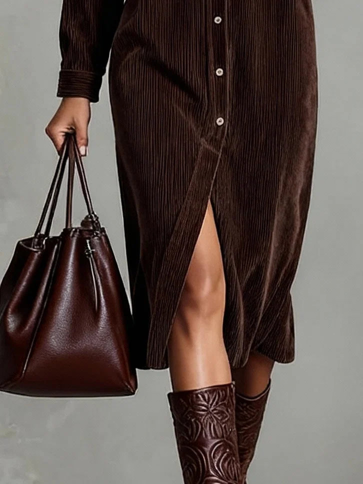 BUTTONED SUEDE MIDI DRESS