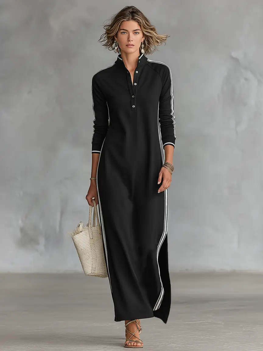 MAXI SWEATSHIRT DRESS WITH BUTTONED COLLAR AND WHITE TRIM Loopy Wear MAXI SWEATSHIRT DRESS WITH BUTTONED COLLAR AND WHITE TRIM Loopy Wear