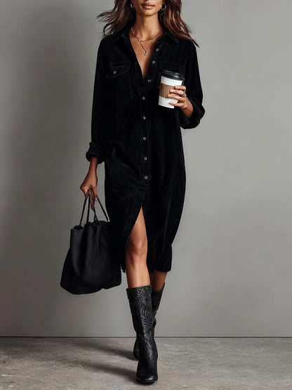 buttoned-suede-midi-dress