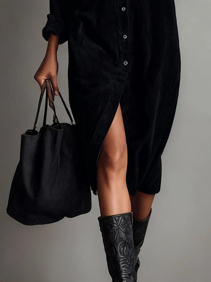 buttoned-suede-midi-dress