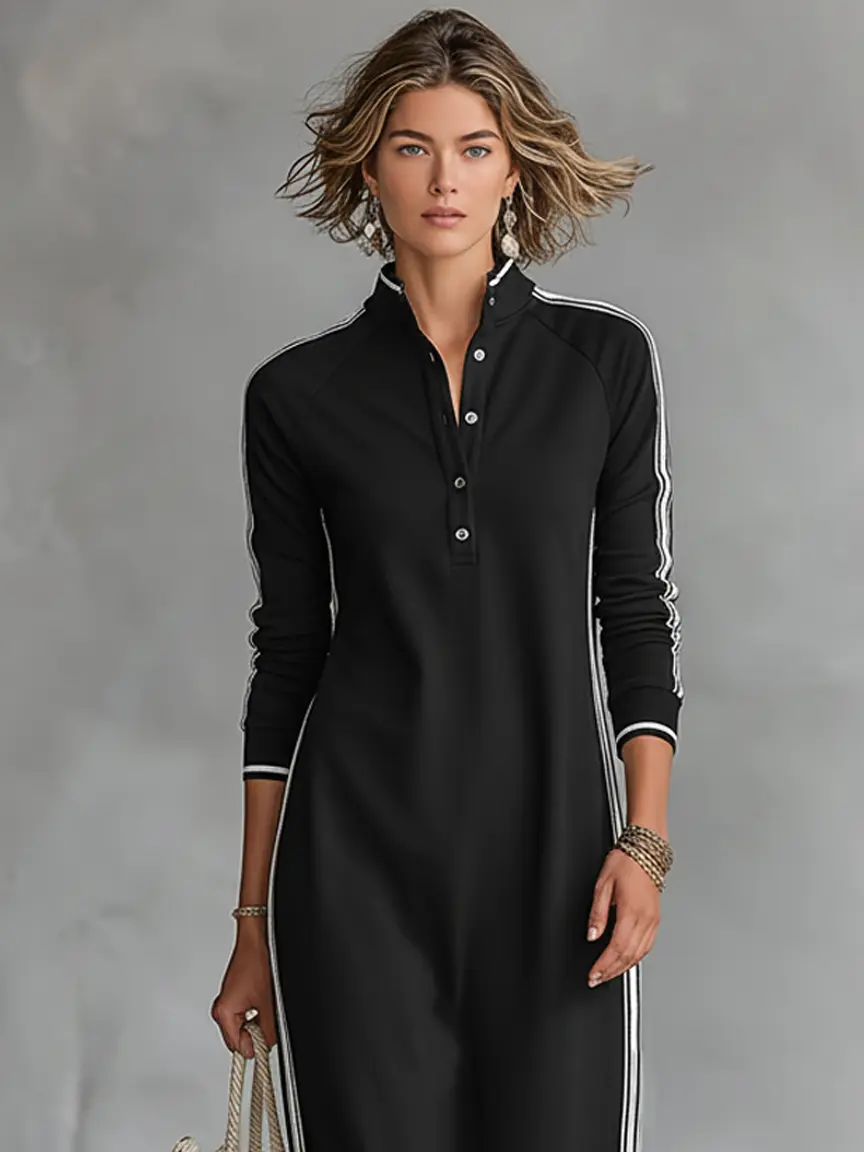 MAXI DRESS, SWEATSHIRT, BUTTON-DOWN COLLAR, WHITE TRIM