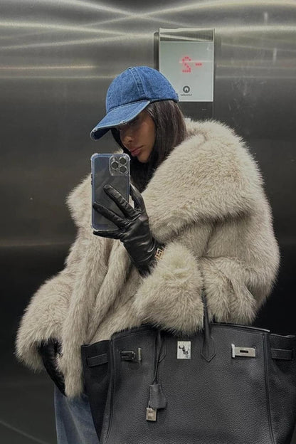 ENIGMA | Faux fur coat with large lapel