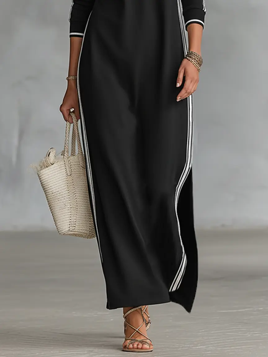 MAXI DRESS, SWEATSHIRT, BUTTON-DOWN COLLAR, WHITE TRIM