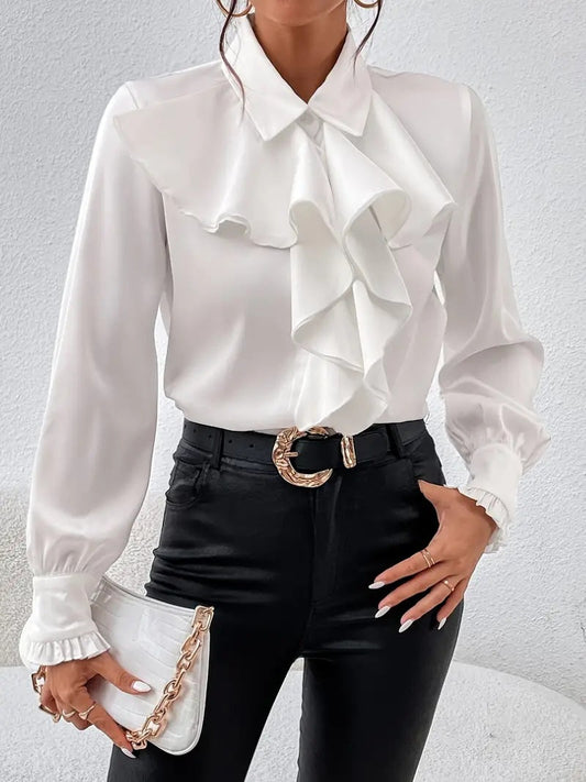 elegant blouse for women with ruffles and long sleeves refined feminine fashion perfect for office outfits dinners and stylish occasions