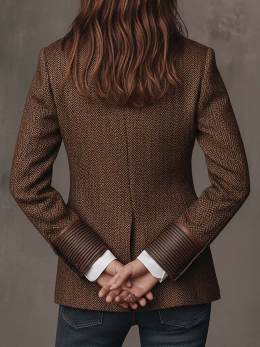 elegant tweed blazer for women with printed panels sophisticated feminine fashion perfect for office outfits events and formal occasions