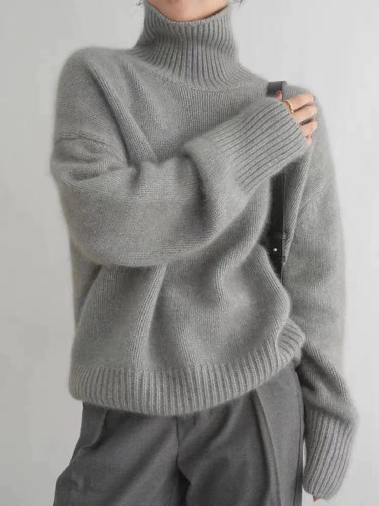 elegant gray cashmere high neck sweater for women refined feminine fashion perfect for stylish outfits office looks and special occasions
