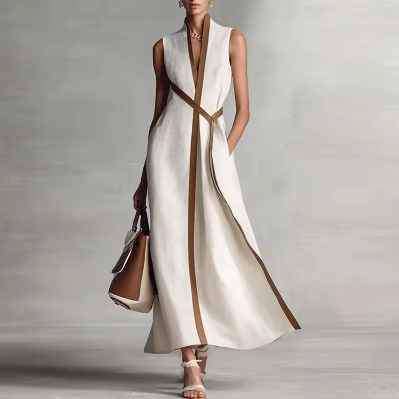 MINIMALIST SLEEVELESS MAXI DRESS HIGH NECK WITH POCKETS – Loopy Wear