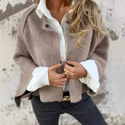 elegant khaki wool cape for women with front closure refined feminine fashion perfect for stylish outfits and special occasions